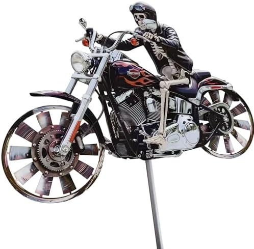 Skeleton Motorcycle Wind Spinner, 3D Kinetic Metal Skeleton Rider by Unknown