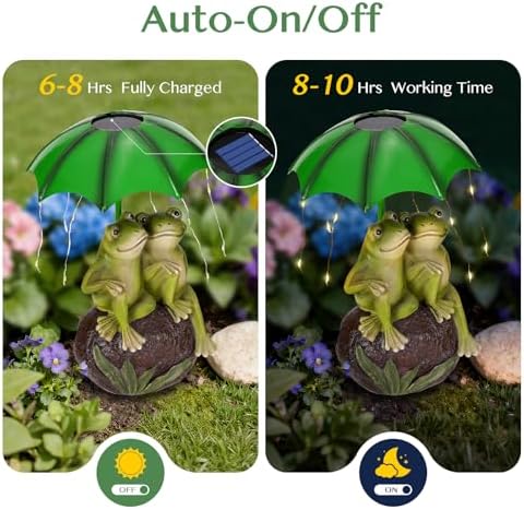 Solar Garden Statues Decor Frogs Couple with LED Lights and Umbrella, Outdoor Frog Garden Statue for Patio, Balcony, Housewarming, Yard Frog Gifts for Women - Image 3