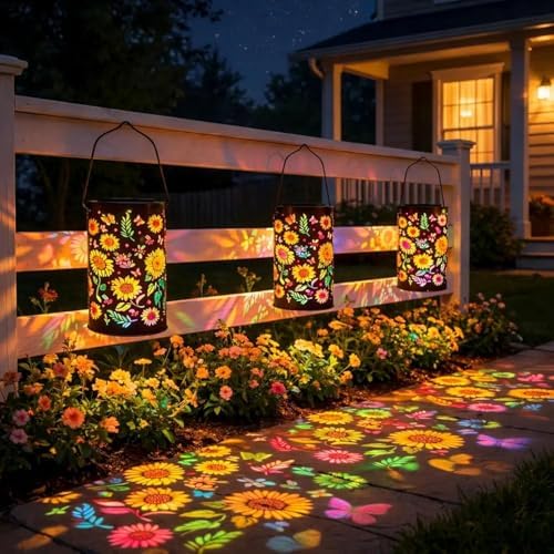Sunflower Solar Lantern, Sunflower Glow Solar Garden Lantern, Colorful Sunflower Glow Solar Garden Lantern, for Garden, Patio, Pathway Lantern, Metal Lanterns Decorative Outdoor (2Pcs Colorful) - Image 4