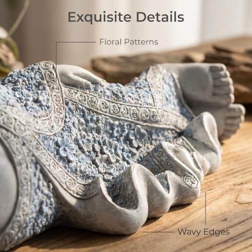 29" Reclining Buddha Statue, Vintage Blue Porcelain Pattern Resin Buddha Sculpture, Zen Meditation Decor Figurine for Asian Home, Tea Room, Bedroom, Altar Table & Indoor Display - Image 7