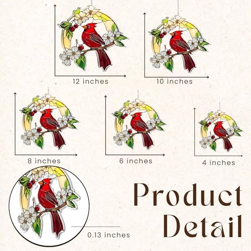 Cardinal Red Bird Acrylic Suncatcher Size 10 inches, Stained Glass Effect Window Hanging Ornament, Garden Decor, Gift for Mother's Day - Image 3