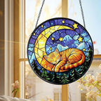 Cat Stained Glass Suncatcher Window, Cat Sun Catchers Indoor Window, Suncatcher for Mom/Women (Moon Sleeping) - Image 2