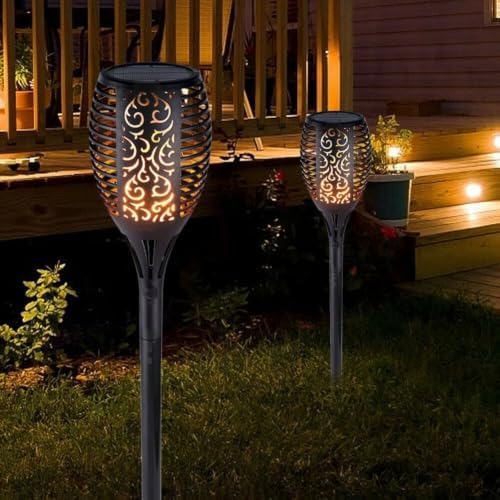 Flickering Solar Torch Lights 6 Pack, Dancing Flame Effect Garden Lamps with 12 LEDs, IP65 Waterproof Outdoor Landscape Lighting for Pathway Patio Lawn, Warm Light, Black - Image 7