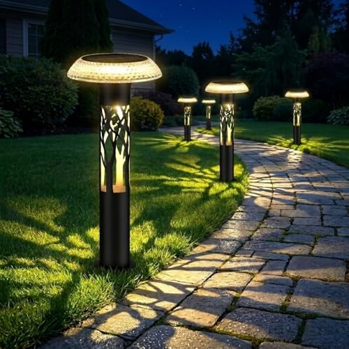 Solar Pathway Lights Outdoor, Large Stainless Steel Garden Lights, 6 Pack by EYROSA