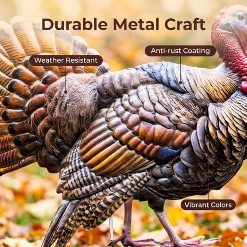 DoukeLiu Realistic Metal Tom Turkey Garden Stake, Thanksgiving Turkey Yard Sign Stake, Fall Harvest Outdoor Lawn Patio Thanksgiving Decoration(16 * 15 * 0.6in) - Image 4