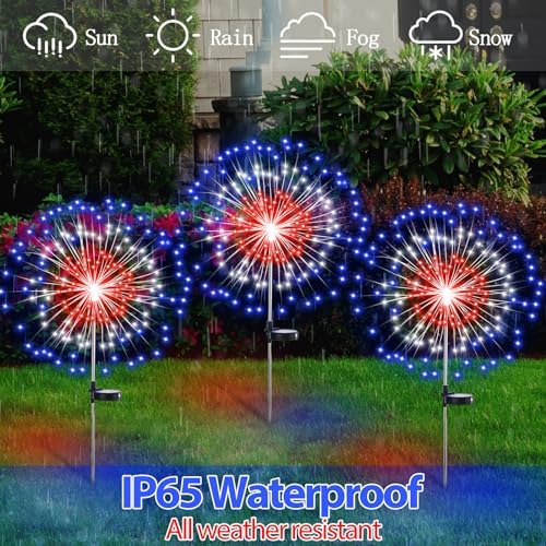 Tujoe 12 Pcs 4th of July Solar Firework Stake Lights 180 LED 8 Modes - Image 5