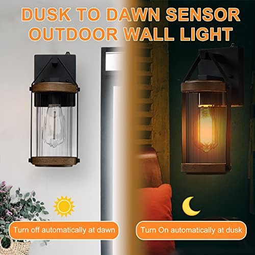 LONEDRUID 2 Pack Dusk to Dawn Sensor Outdoor Wall Lights with Wood Grain - Image 4