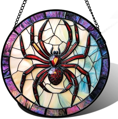 Halloween Spider Stained Glass Window Hanging Decor Gifts for Women 12" by amderven