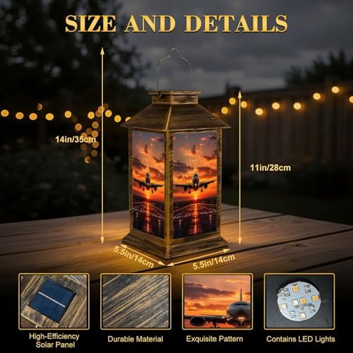 Solar Lantern Outdoor Waterproof Passenger Airplane Taking Off Sunset Garden Decor LED Hanging Solar Lights Tabletop Lamp Gifts for Women Mom Outside Yard Patio Porch - Image 2