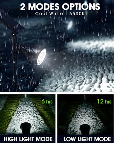 DBF Solar Outdoor Lights, 600LM Solar Spot Lights Outdoor Waterproof with 2 Lighting Modes, Adjustable Head & Solar Panel Landscape Spotlights for Flag Garden Yard Driveway Patio(Cool White, 4 Pack) - Image 3