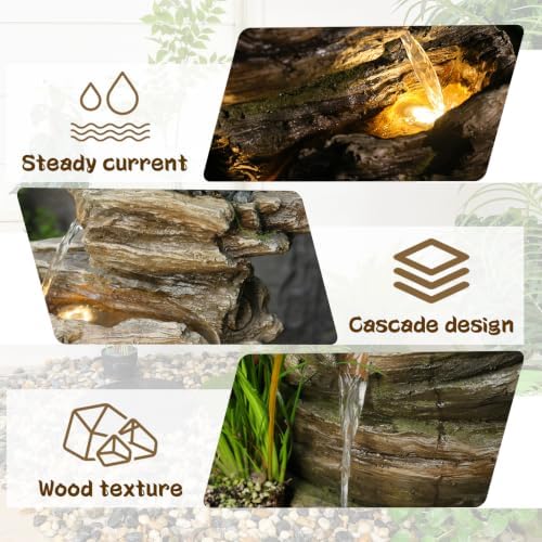 Sunlinua 28" Wood Outdoor Water Fountain with Planter for Garden Decor - Image 7