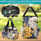 Navy Blue Floral Garden Tool Bag Organizer Heavy Duty Yellow Flowers Gardening Tote Bag with 10 Pockets for Women Men Gardening Gifts - Image 4