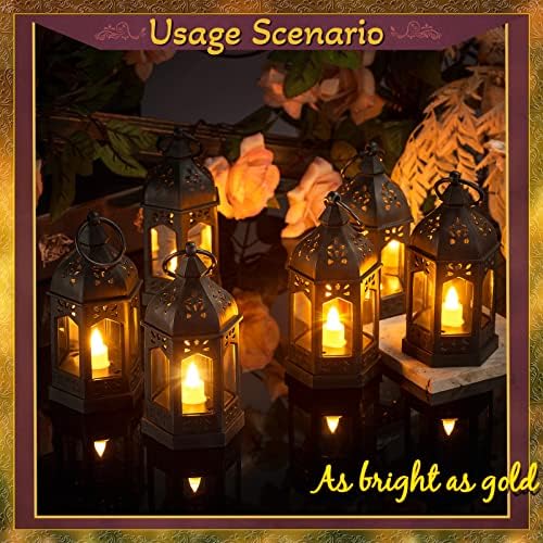 Cunhill 12 Pieces Mini Lanterns with Flickering LED Candle Vintage Decorative Hanging Candle Lanterns for Ramadan Wedding Decorations Party Table Centerpiece, Battery Included(Black) - Image 4