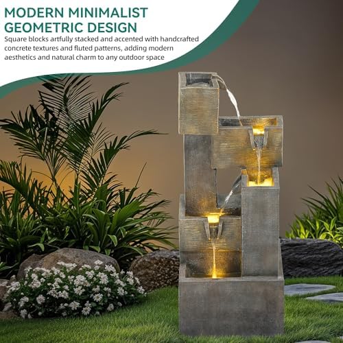 32.5" Outdoor Water Fountain LED Cascading Waterfall 5-Tier - Image 4