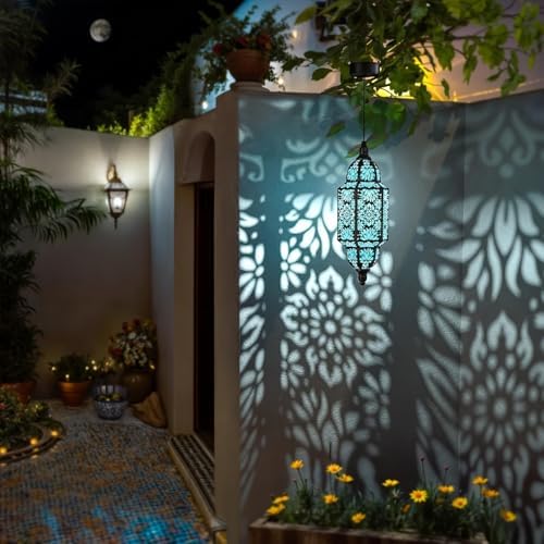 Solar Lanterns Outdoor, Moroccan Style Waterproof Hanging Lights with Cut-Out Design for Garden Patio Pathway Deco Decorations Outdoor Hanging Light, Solar Garden Decor (Black, 2 Pack) - Image 7