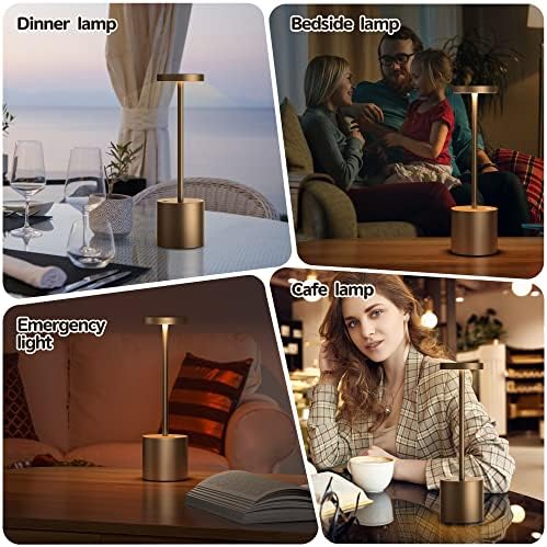 2Pack Cordless Table Lamp, Rechargeable LED Battery 5000mAh Metal USB Portable Powered Desk Lamp, 3 Levels Brightness Light for Restaurants Outdoor (2pack 10.25in Titanium) - Image 3
