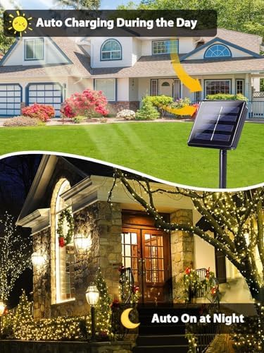 Solar String Lights Outdoor 2 Pack 400 LED 132FT Christmas Light Warm White - Image 2