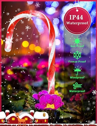 Christmas Candy Cane Pathway Markers Lights, Outdoor Christmas Decorations for Yard Patio Porch Garden Walkway, Candy Cane Christmas Decor with 48 LED, 8 Pack (Red & Green) - Image 4