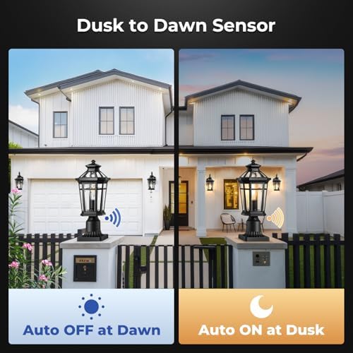 Dusk to Dawn Outdoor Post Lights Hard Wired with Pier Mount Base, 2 Packs Outdoor Lighting with Motion Sensor for Garage - Image 2
