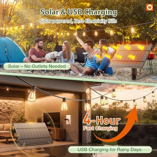 addlon 54FT(48+6) Solar String Lights Outdoor, Waterproof Dimmable 24+2 LED - Image 4