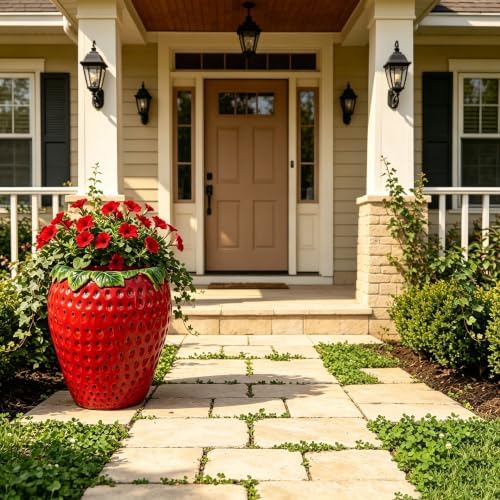 15" Strawberry Planter Pot, Cute Resin Fruit Flower Pot, Decorative Garden Planter for Patio, Porch, Yard, Lawn, Entryway, Tabletop & Home Decor - Image 6