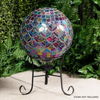 Alpine Corporation - Outdoor Glass Mosaic Peacock Gazing Globe - Iridescent Garden Decor, 10" Diameter, Multicolor - Image 2