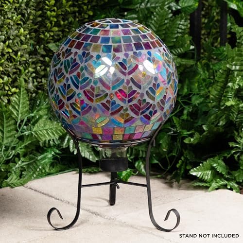 Alpine Corporation - Outdoor Glass Mosaic Peacock Gazing Globe - Iridescent Garden Decor, 10" Diameter, Multicolor - Image 2