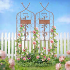 LZRS 59.5 x 36in Rustic Iron Arch Decoration Garden Trellis with Metal Coating – Perfect for Supporting Climbing Plants Outdoor, Roses, Vines, Flowers, and Vegetables, Brown - Image 7