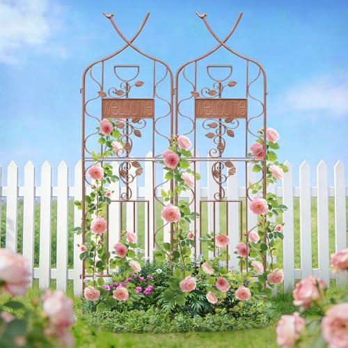 LZRS 59.5 x 36in Rustic Iron Arch Decoration Garden Trellis with Metal Coating – Perfect for Supporting Climbing Plants Outdoor, Roses, Vines, Flowers, and Vegetables, Brown - Image 7