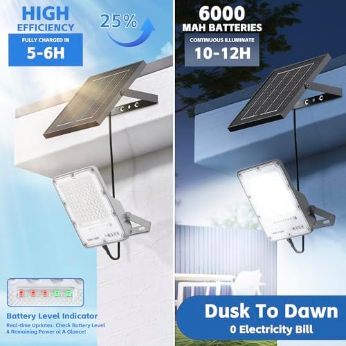 100W Solar Flood Light Outdoor Waterproof, 24000LM 6500K LED Solar Street Light with Remote, Dusk to Dawn Solar-Powered Lamp, Split Type Security Lighting with 13FT Cable for Parking Lot Yard Garage - Image 4