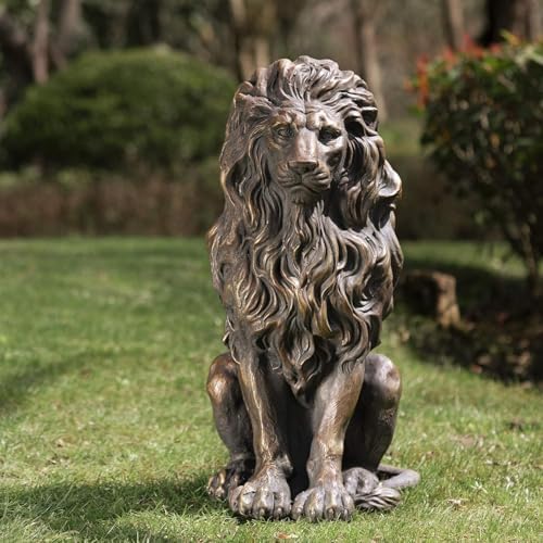 20.5" Brown Lion Statue, Resin Guardian Sculpture, Outdoor Yard Decor for Villa Garden Patio Entrance, Patriotic Independence Day Ornament, Animal Sculpture for Home Decor - Image 2