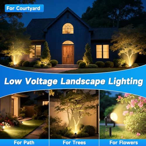 Outdoor Landscape Lighting Low Voltage, 49.2FT Wired LED Spot Light with Plug-in Transformer, IP65 Waterproof Outside Uplight 7W 840LM for Yard Garden Tree Pathway House, Warm Yellow 3000K, Pack of 6 - Image 3