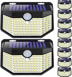 HMCITY Outdoor Solar Lights 120 LED with Motion Sensor and 3 Lighting Modes, IP65 Waterproof, 130 ° Wide Solar Wall Lights Powered for Garden Patio(Front Button 10Packs, Black Shell-Daylight White) by LightingUpYourLife