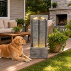 39" Outdoor Water Fountain, Modern LED Resin Water Wall Feature - Image 3