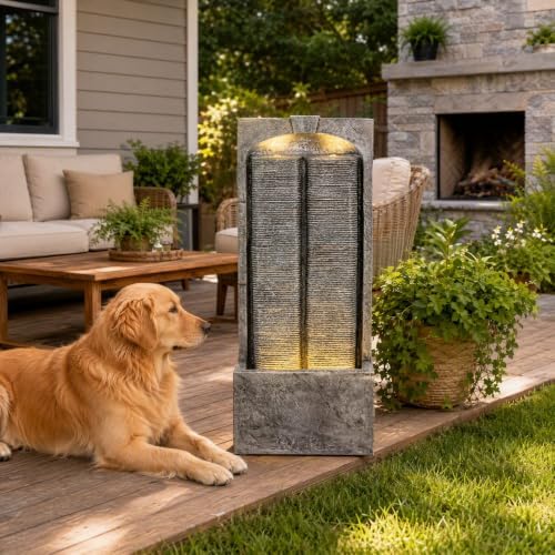 39" Outdoor Water Fountain, Modern LED Resin Water Wall Feature - Image 3