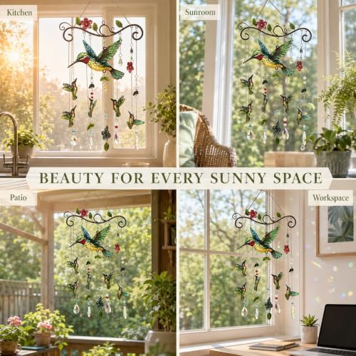 Ocean Stained Glass Window Hanging Suncatchers, Crystal Pendant Suncatcher Wind Chime Hanging Pendant Rainbow Maker for Outside Window Garden Home Indoor Outdoor Decor Gifts - Image 6