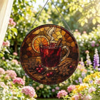Mulled Wine Cinnamon Stained Glass Suncatcher 9.8" Colorful Window Hanging Ornament, Retro Sun Catcher Decor with Chain for Home Wall Garden Birthday Christmas Mothers Day - Image 2