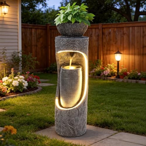 40" Outdoor Water Fountain with Birdfeeder and Innovative LED Strip by Ultym