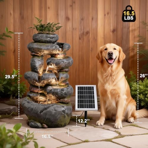 5 Tiers Cascading Solar Water Fountain Outdoor Fountain with LED Lights - Image 2