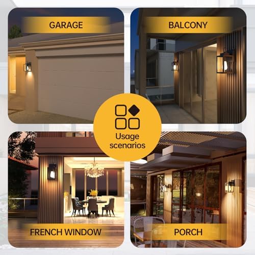 10 Inch Dusk to Dawn Outdoor Wall Light, Small Outdoor Wall Lantern, Exterior Dusk to Dawn Porch Light, Black Modern Outside Wall Sconces, Waterproof Outdoor Wall Lamp for Porch Front Door, 1 Pack - Image 7