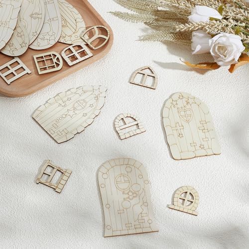 128 Pcs Fairy Doors, 16 Styles Wooden Miniature Garden Door Unfinished DIY Blank Windows for Miniature Fairy Room Decorations - Image 3