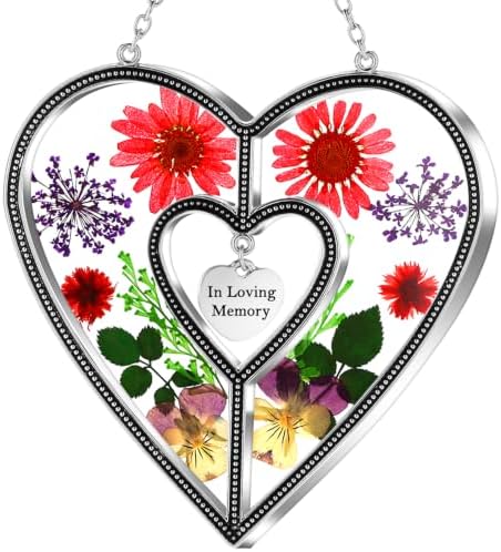 KY&BOSAM Memory Gifts Heart Suncatchers Pressed Flowers Stained Glass by KYBOSAM