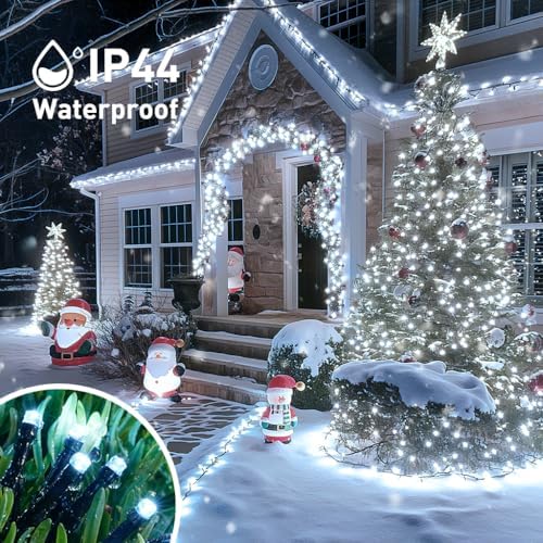 JMEXSUSS 600 LED Solar Christmas Lights, 206.7ft Solar String Lights, White - Image 4