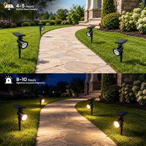 L LOHAS LED Solar Spot Lights Outdoor Adjustable Warm White 4 Pack - Image 4
