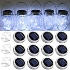 SmilingTown Solar Mason Jar String Light Lids 12 Pack 30 LED Fairy Firefly Inserts Lighting with 12 Hangers Waterproof for Outdoor Tree Patio Lawn Garden Decor, No Jars (Cool White) by SmilingTown
