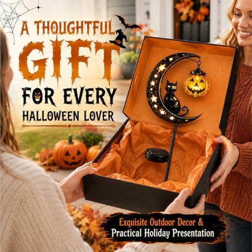 Solar Halloween Black Cat & Pumpkin Moon Garden Stake Light, with Hanging Pumpkin Lantern, Outdoor Halloween Decorations Yard Decor Lights for Garden, Patio, Lawn, Walkway, Porch(Style-A) - Image 7