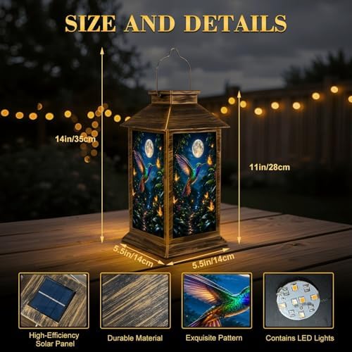Solar Lantern Hummingbirds Under Moon Tropical Forest Garden Hanging Lantern Waterproof Solar Powered Lighting Outdoor Table Lamp for Patio Yard Memorial Gifts Grave Decorations for Cemetery - Image 5