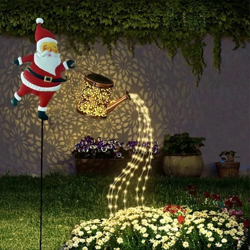 Christmas Solar Kettle Lights Garden Lawn Decorative Lights, Santa Kettle Ground Lamp, Solar Santa Kettle Light, Metal Solar Watering Can, Outdoor Garden Decoration for Pathway Yard Patio (Warm White) by Unknown