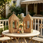 2 PCS Handmade Artificial Rattan Candle Lantern, Boho Woven Decor for Indoor Outdoor Patio Garden Wedding Home - Image 3