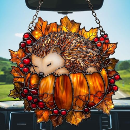 Cute Little Hedgehog Pumpkin Acrylic Suncatcher - Image 5